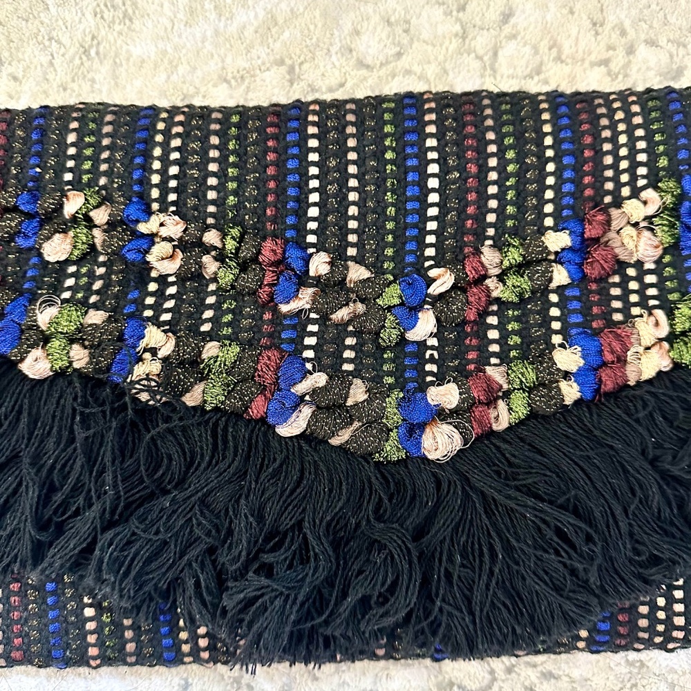 Metallic Fringed Multi-Color Woven Clutch - Picture 2 of 7